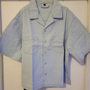 Men's Light Blue Short-Sleeve Casual Button-Down Shirt
